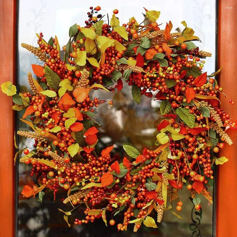 Flores decorativas guirlanda de natal outono colheita festival grinalda com decorações de videira berry 2023 porta pendurada para férias de entrada em casa