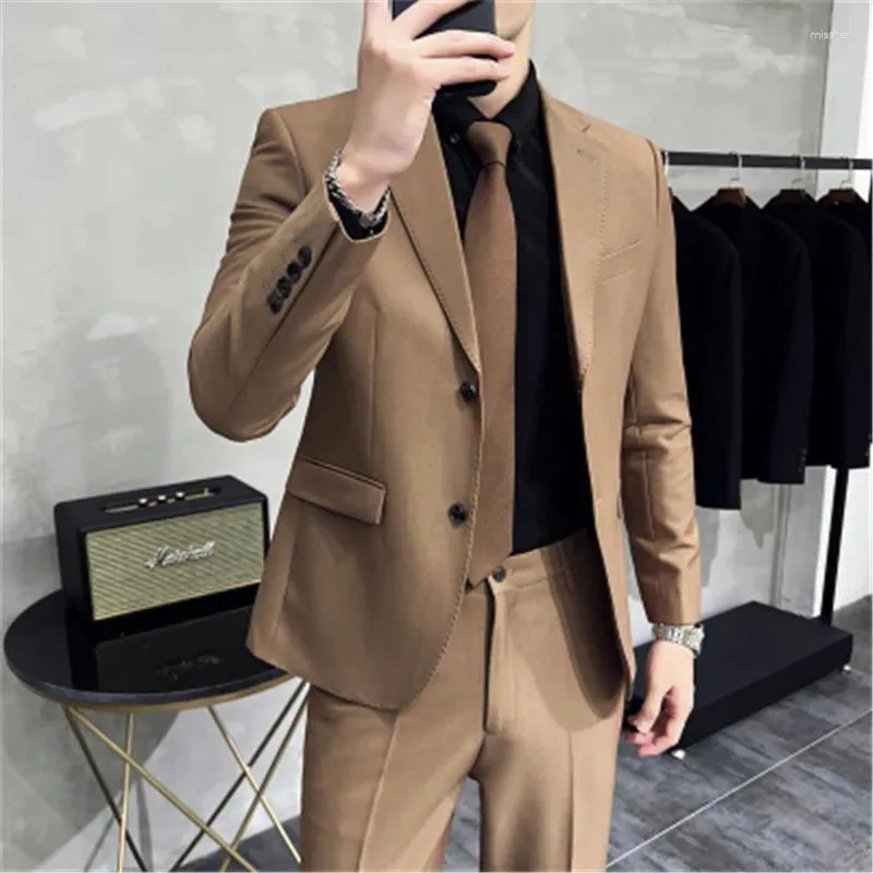 Herenpakken Bruiloft Bruidegom 2 Stuks Met Broek Mannen Slim Fit Blazer Set Koreaanse Stijl Prom Jurk Jeugd Man kleding Ternos Kostuum