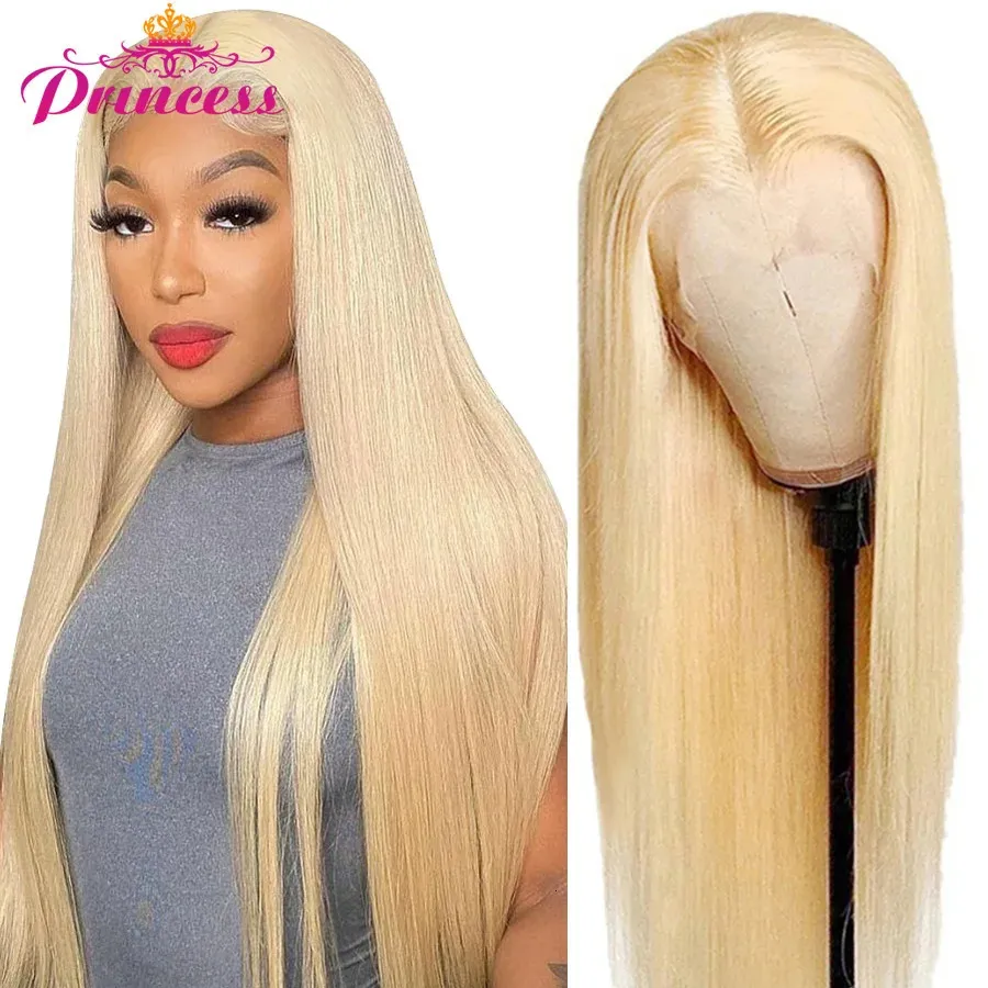 Synthetic Wigs Princess 613 HD Lace Frontal Wig 13x4Transparent Blonde Front Human Hair Pre Plucked Brazilian Straight 231027