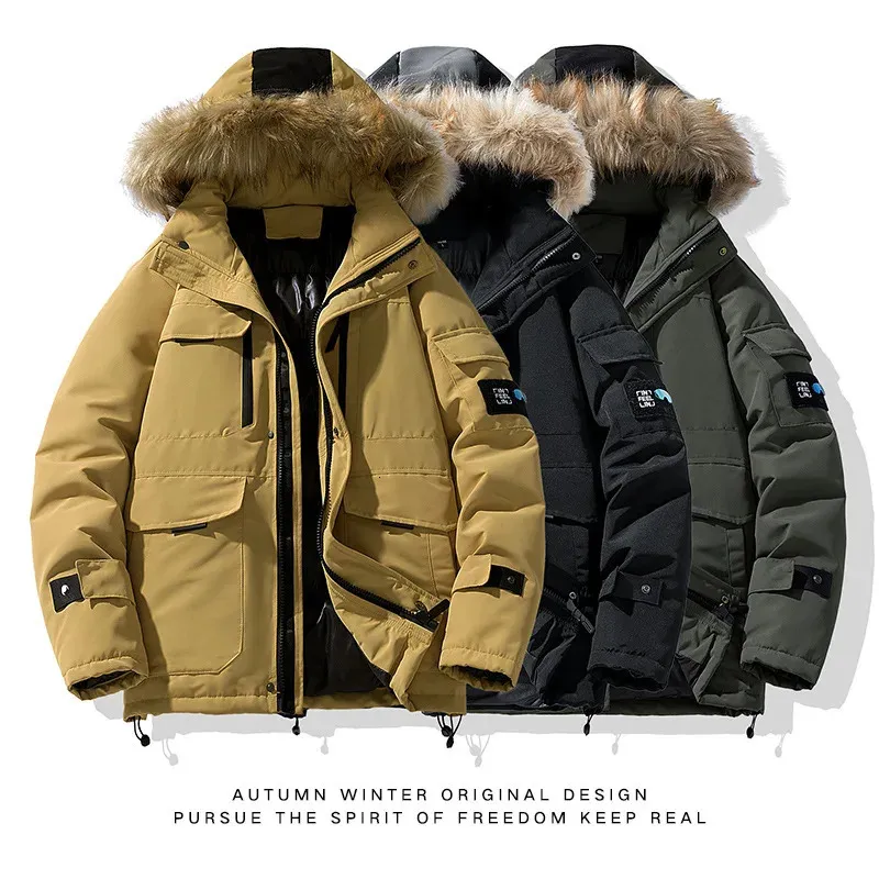 Parkas pour hommes 110KG 4XL jeunes hommes manteau d'hiver col de fourrure Parka à capuche adolescent veste multi-poches garçon épais chapeau détachable 3609 231027