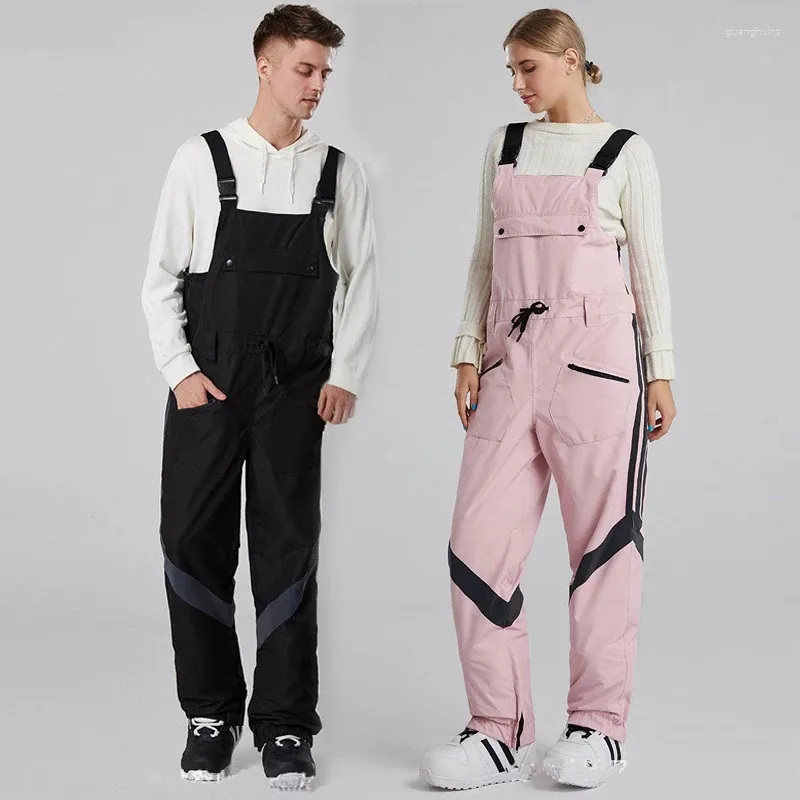 Skifahren Hosen Ski Frauen Männer Winter Baumwolle Thermische Overalls Hosen Outdoor Wasserdicht Atmungsaktiv Snowbaording Strap