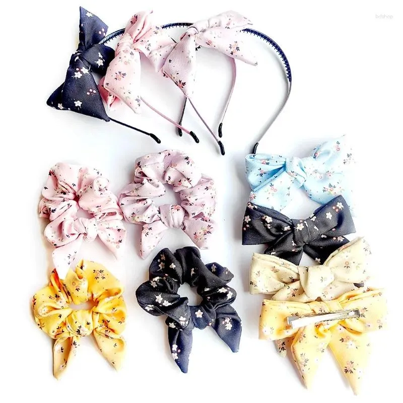 Hårtillbehör elegant blommig båge vårklipp Scrunchies Fashion Print Barrette for Women Girls Sweet Hair Clip