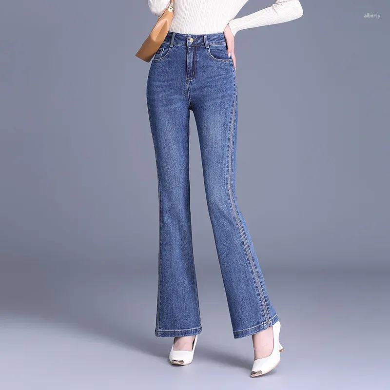Женские джинсы 2023, весенне-осенние, с высокой талией, эластичные, с микро-рогами, качественные, облегающие, в стиле ретро, повседневные