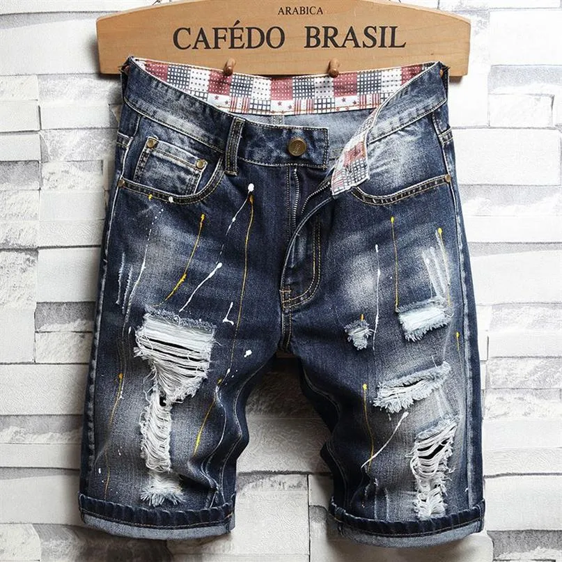 Pantaloncini di jeans strappati da uomo unici Stilista vintage Jeans al ginocchio lavati da uomo Pantaloni corti hip-hop estivi da uomo Trouse1770