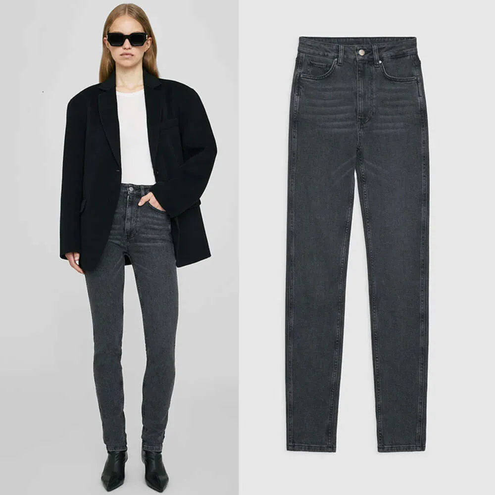 ANINE Pantaloni da donna firmati Bings elasticizzati neri grigi lavati a vita alta Jeans aderenti BING