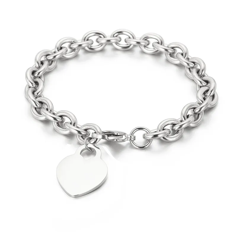 Bracelets ronds à cœur 15 mm Femmes Bracelettes de chaîne en acier inoxydable Bracelet Bijoux de la mode