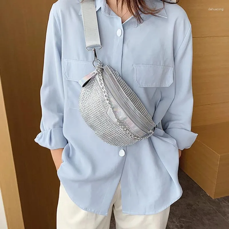 Shiny Rhinestone Metallic Waist Bag For Women Perfect For Evening