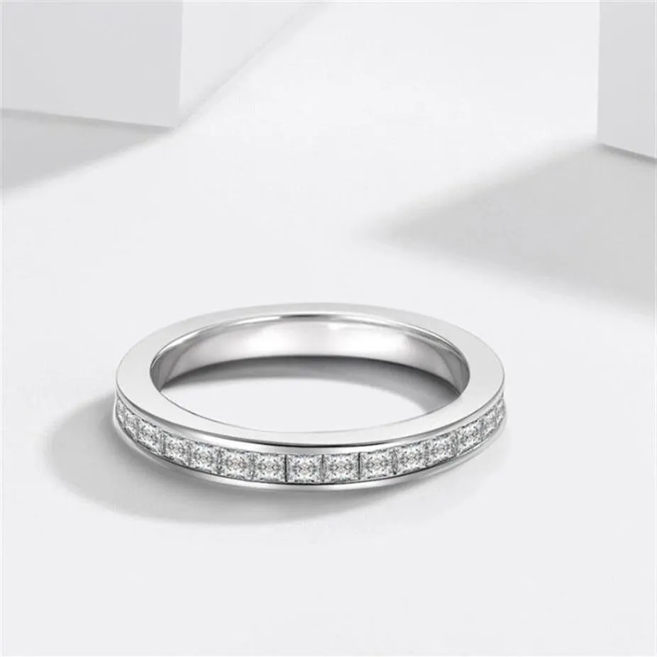 2021 Nouveauté Simple Mode Bijoux Réel 100% 925 Sterling Siver Pleine Princesse Coupe Blanc Topaze CZ Diamant Femmes Bande De Mariage R257a