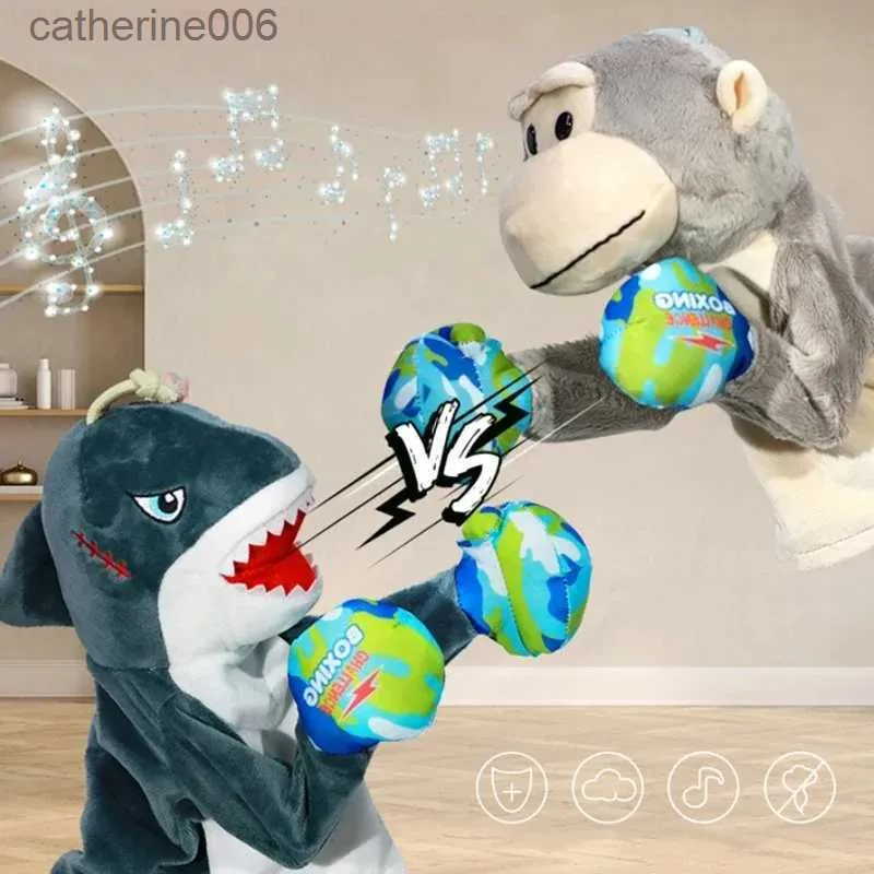 Animaux en peluche drôles de boxe électrique, marionnettes à main, gants en peluche de boxe automatique, jouet interactif parent-enfant pour enfants, cadeau de noël L231027