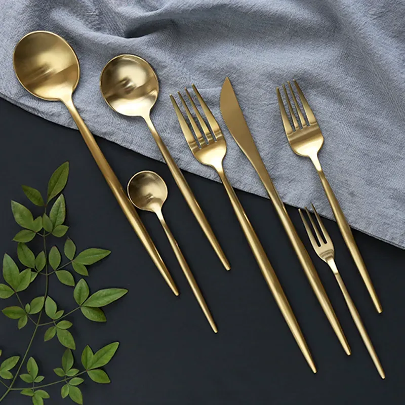 Nya rostfritt stål Tabellskivguld Knife Meal Spoon Fork Chopsticks Coffee Spoon bestick utsökta västerländska middagsdessertcutlerier