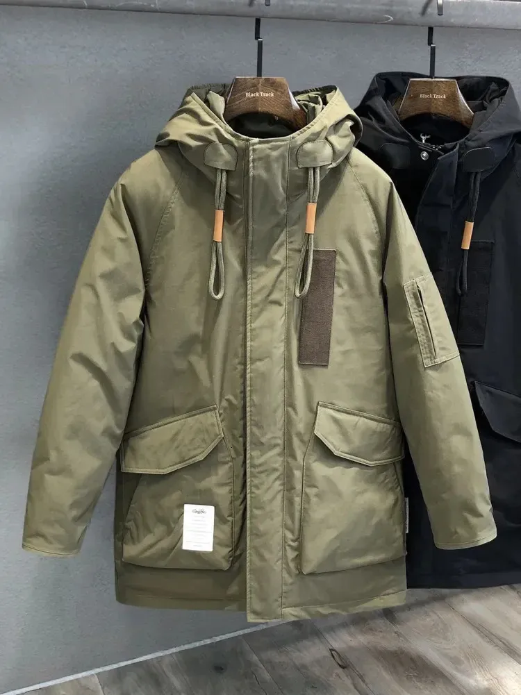 Parkas pour hommes 2023 Veste cargo vert militaire Moyen Long Hiver Manteau thermique épaissi en plein air Ski chaud Vestes décontractées pour hommes 231026