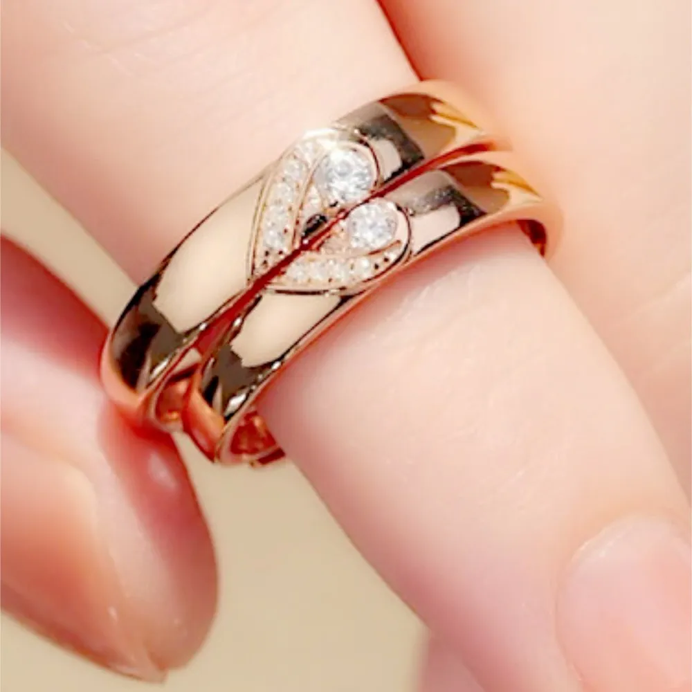 2Pcs Love Heart Matching Anniversary Couples Stuff Rings Ins Net