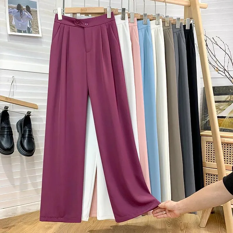 Women's Pants ZCSMLL Vertical Suit Wide Leg Summer Loose High-grade Sense Chiffon Floor Smoke Pipe Straight Casual