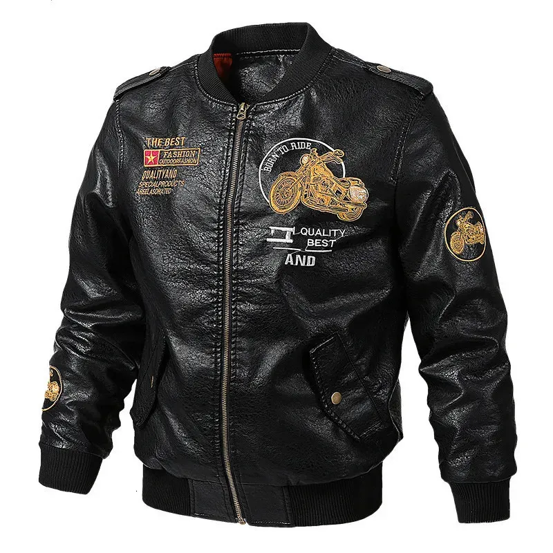 Men's Leather Faux Leather Autumn Winter Men Motorcycle Fashion Jacket Casual Leather Embroidered Retro Jacket Pu Jacket Warm Overcoat 231026