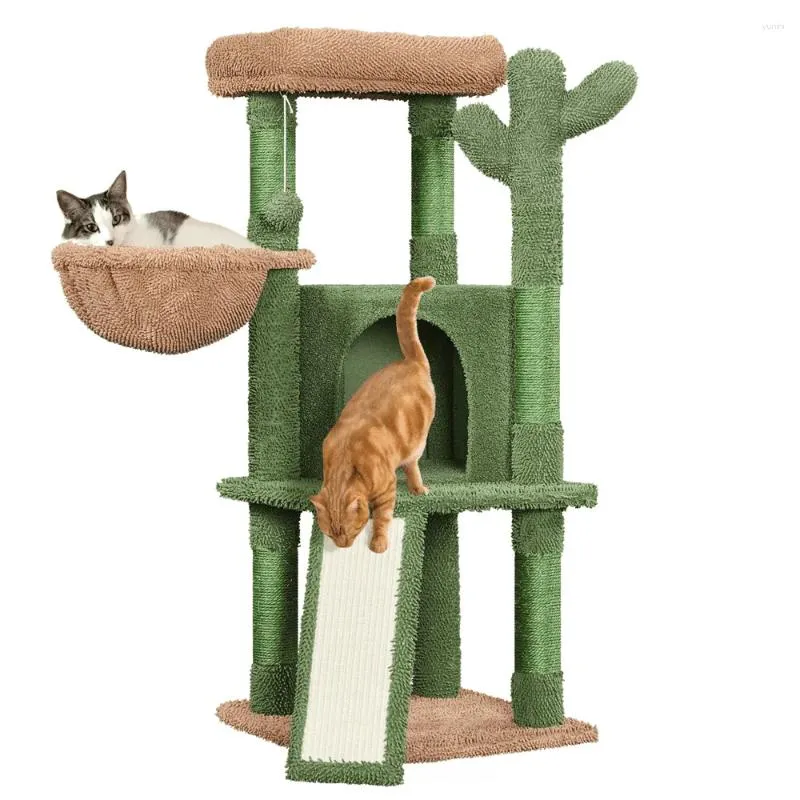 Porte-chats Smile Mart Tour d'arbre à cactus de 42 po de hauteur avec poteaux à gratter en sisal naturel Vert Marron