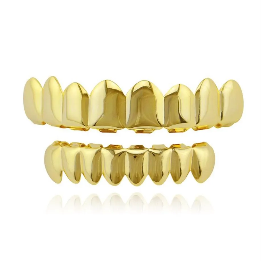 HIP HOP Gold Teeth Grillz Top & Bottom 8 Teeth Grills Dental Cosplay Vampire Tooth Caps Rapper Party Jewelry Gift XHYT10072821