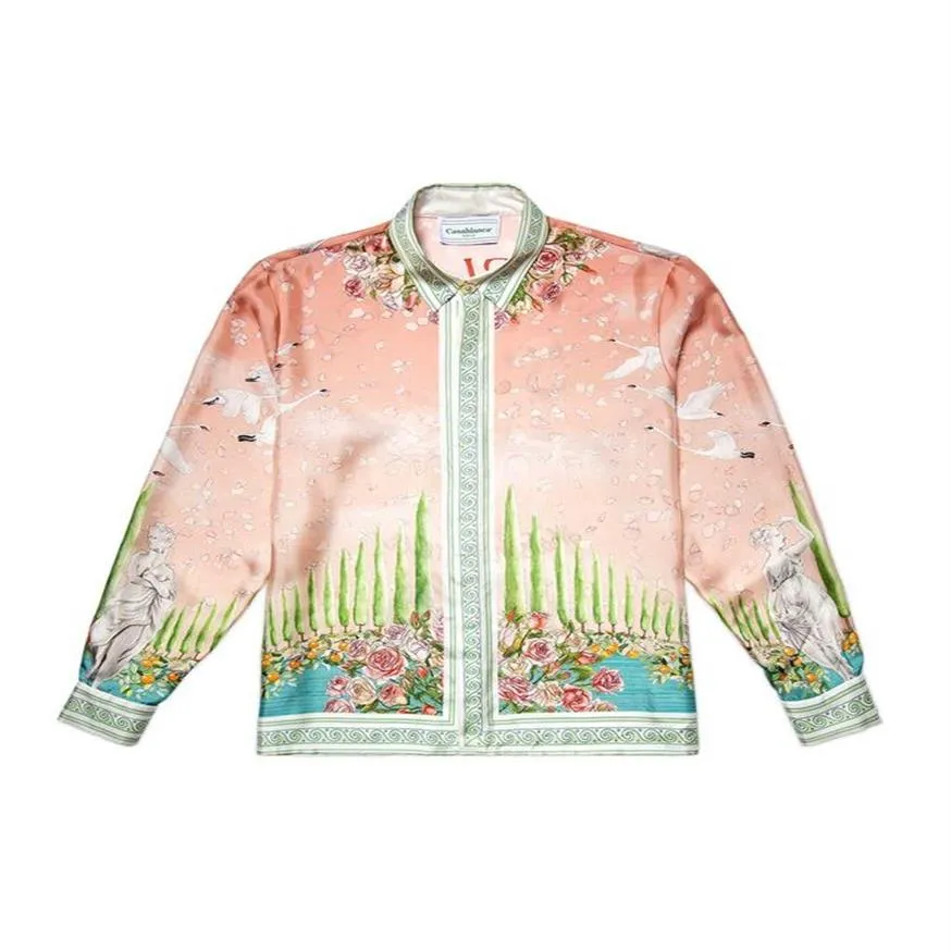 23SS NYA CASABLANCA HACAII BEACH SHIRT Män och kvinnor Spotted Dog Silk Court Versatile Long Sleeve Shirt298s