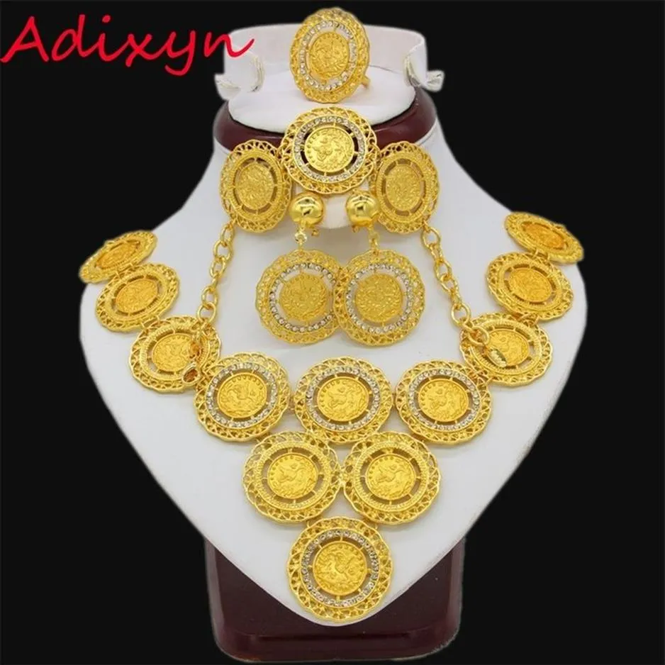 Adixyn Turquia Moeda Colar Brinco Anel Pulseira Conjuntos de Jóias Para As Mulheres Cor de Ouro Moedas Árabe Africano Nupcial Presentes de Casamento 2207308S