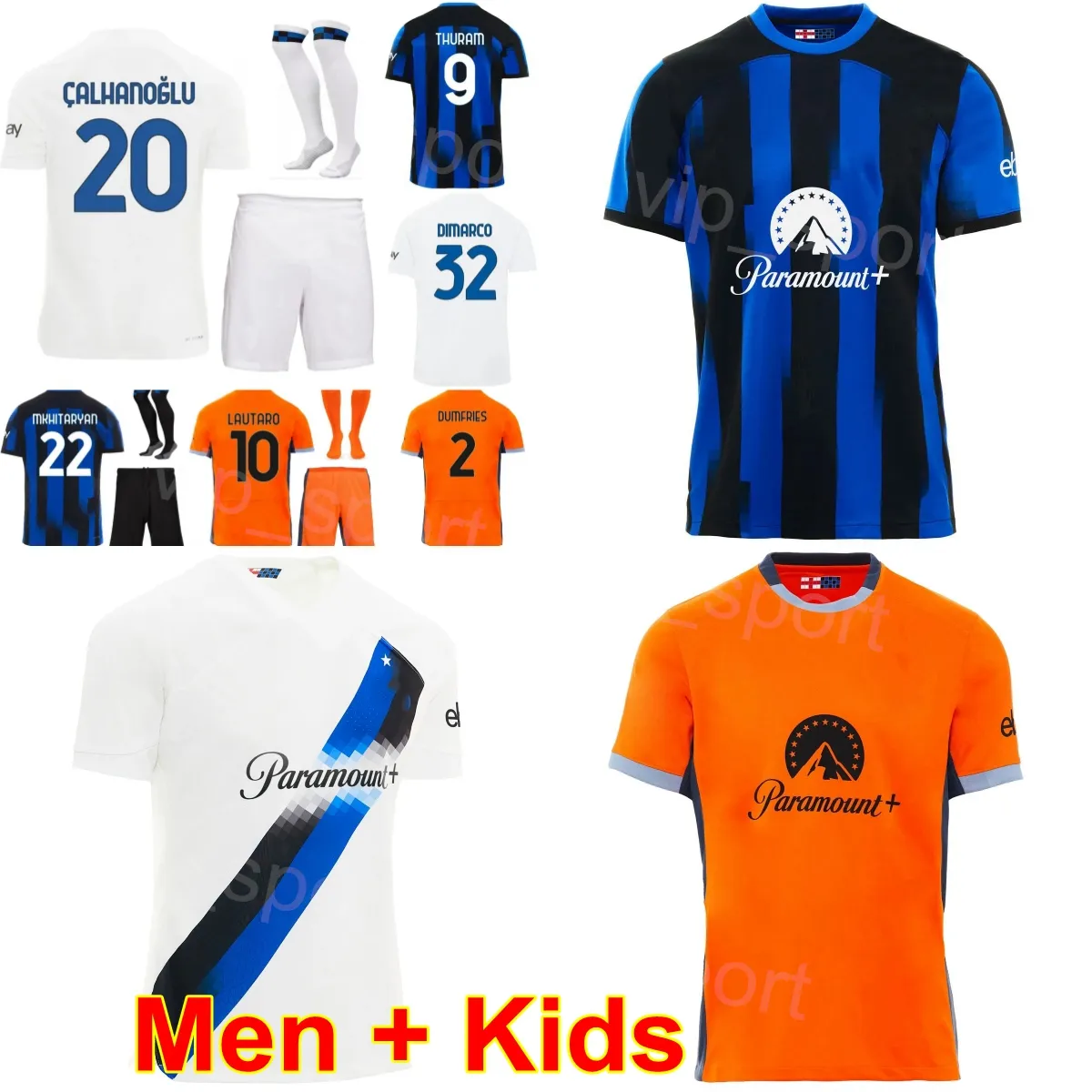 Club Inter Soccer Jersey Milan 10 MARTINEZ 20 CALHANOGLU 9 THURAM 2 DUMFRIES DIMARCO FRATTESI BARELLA AUGUSTO BASTONI DARMIAN Kits de chemise de football 2023-24 Hommes Enfants