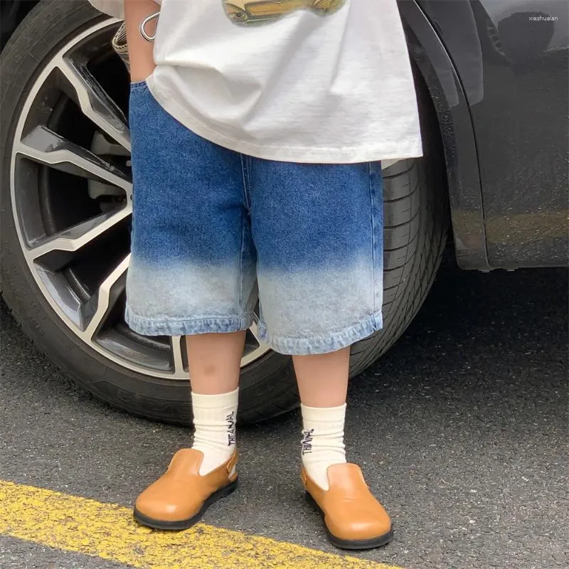 Trousers Children Clothing Boys Jeans Spring And Summer 2023 Fashionable Pants Casual Simple Gradient Knee Length Denim