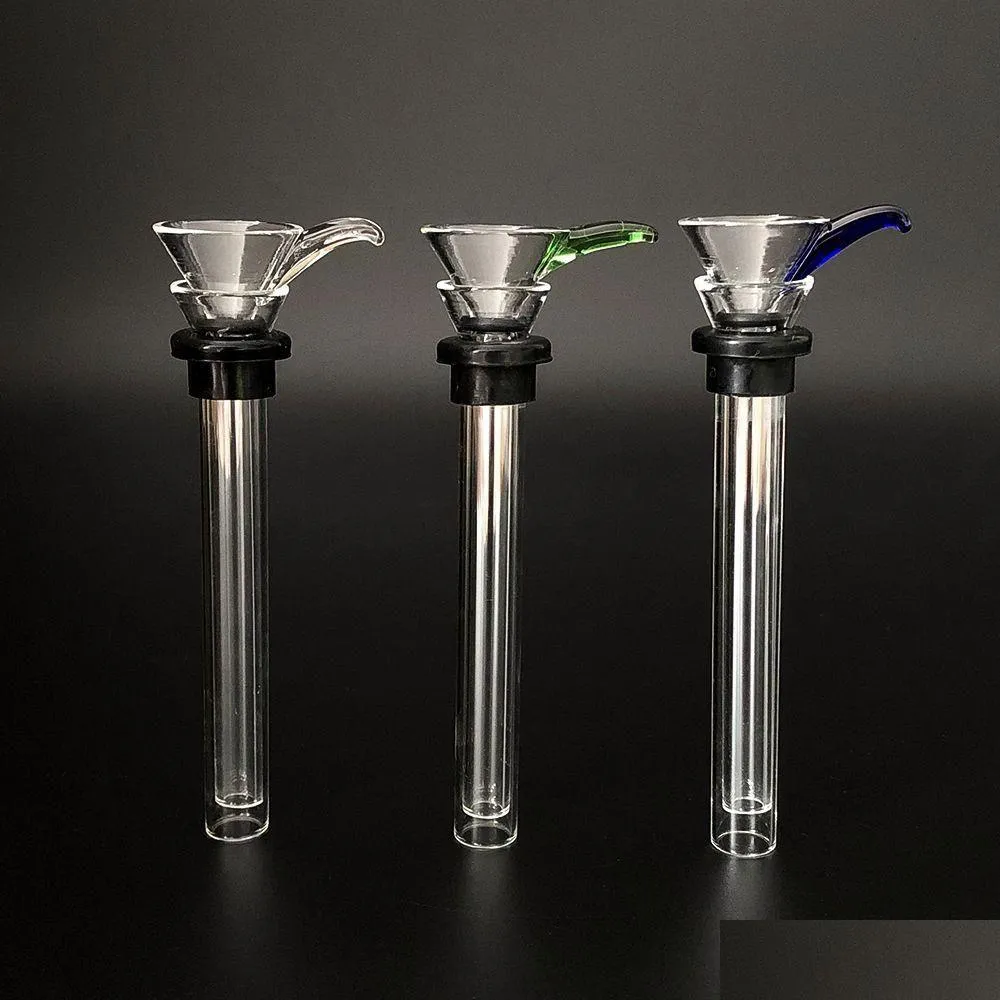Smoking Pipes Glass Male Slides And Female Stem Slide Funnel Style With Black Rubber Simple Downstem For Water Bong Drop Delivery Ho Dh6Qh