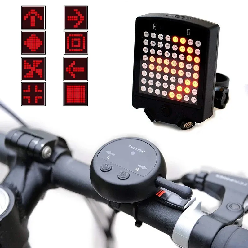 Cykelbelysningar Cykel Trådlös VARNING BAKTLIGHTER Cykel Turn Signal för fjärrcykel Bakljus LED USB Laddning av cykelljus 231027