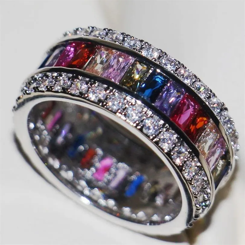 Victoria Wieck Luxe Sieraden Prinses 925 Sterling Zilveren Edelstenen Multi Steen Gesimuleerde Diamant Bruiloft Vinger Band Ring 274P
