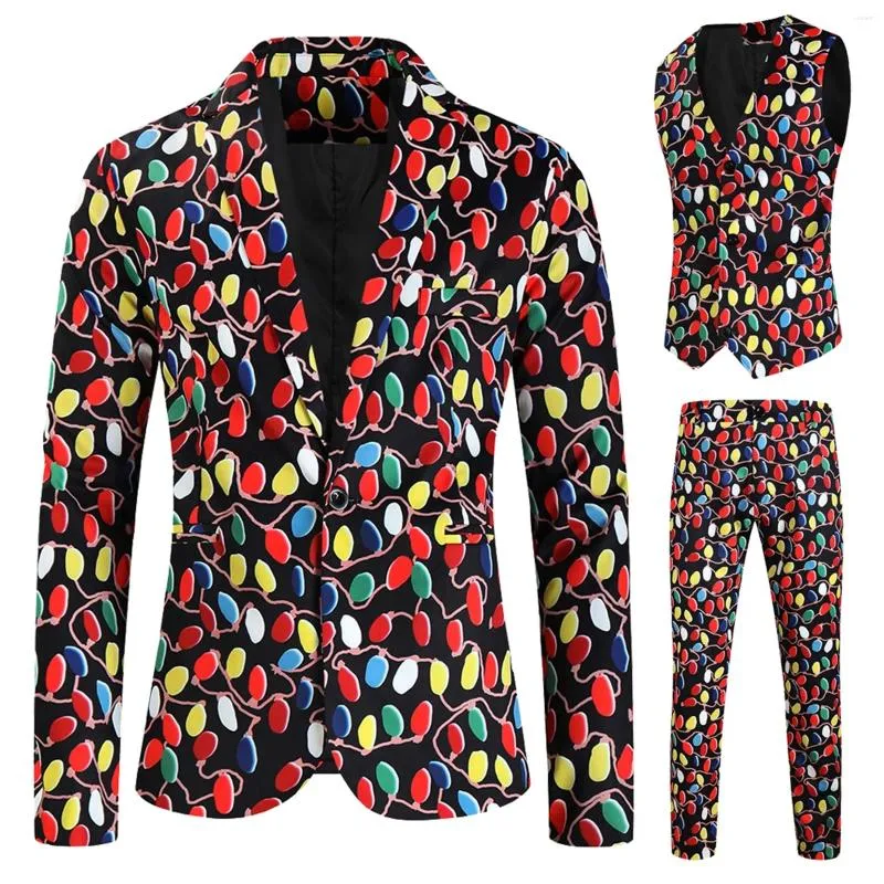 Men's Suits Mens Fashion Casual Suit Printed Christmas Jacket Pants Vest Three Set Of Men Sets And 34s