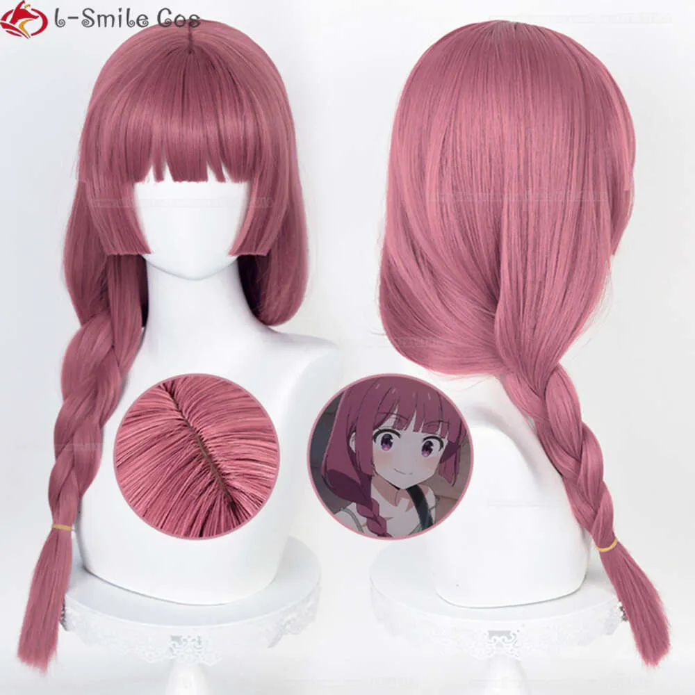 Catsuit-kostuums Hoge kwaliteit Hiroi Kikuri Cosplay Anime Bocchi de 65 cm lange vlecht Rose Pink Hittebestendige vrouwen Rock Pruiken + Pruik Cap