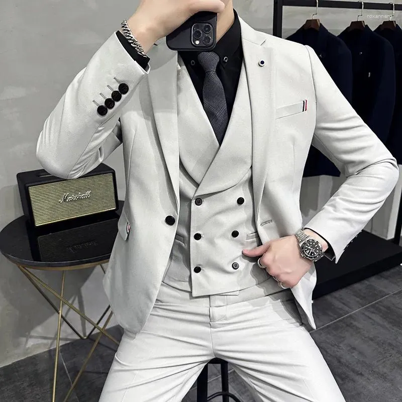 Men's Suits 2023 Business Casual Suit Blue Groom Man Three-piece Wedding Banquet Men Costume For Mens Clothes
