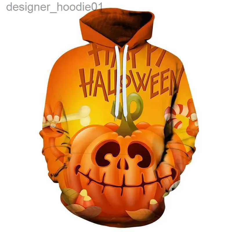 Męskie bluzy bluzy Nowe Halloween Evil Pumpkin Head 3D Drukuj Bluza Bluza Mężczyźni i kobiety moda swobodna bluza z kapturem HARAJUKU Street Tops L231027