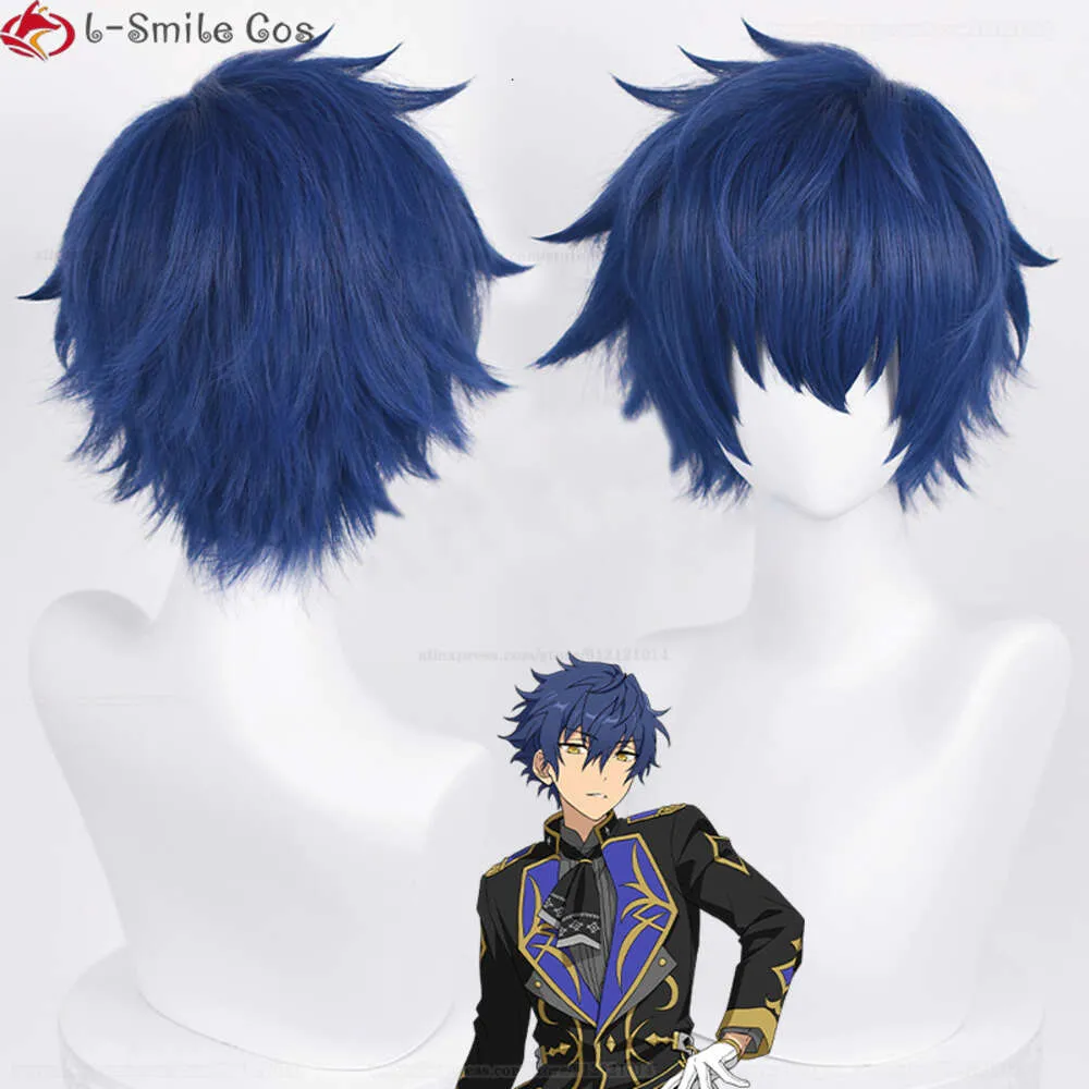 CATSUT -kostymer Game Ensemble Stars es Sazanami Jun Cosplay Dark Blue Heat Resistant Synthetic Hair Halloween Party Anime Wigs + Wig Cap