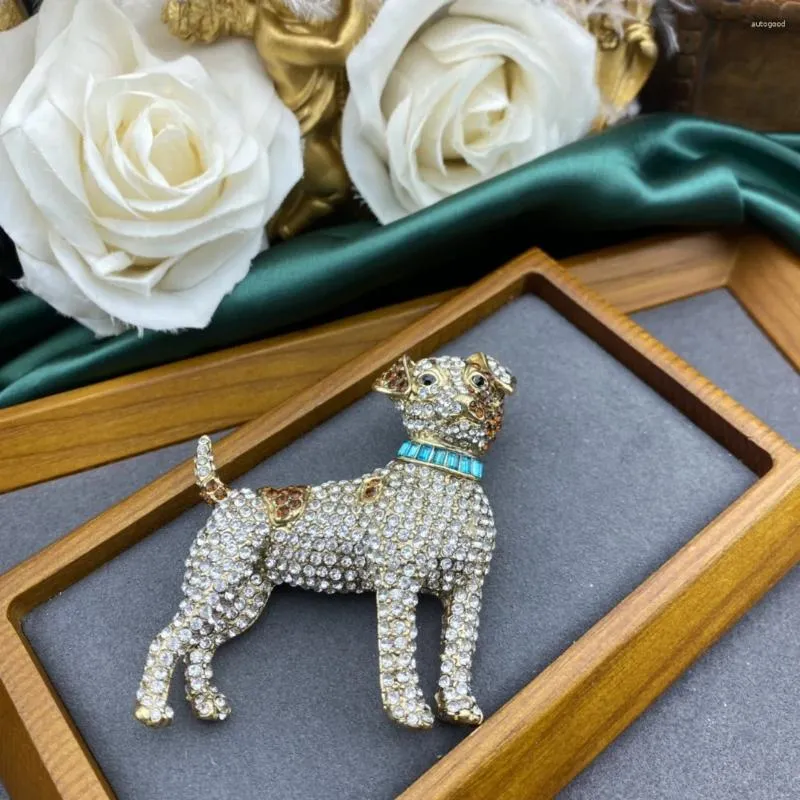 Broche Vintage Jacky De G Paris - Motif Chien Avec Strass, Bijou De Collection Occasion