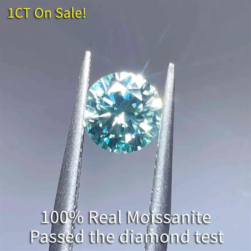Big Real Stone 1CT 6 5MM Blue-green Loose Lab-grown Diamonds Color D VVS 3EX Moissanite For Rings238L