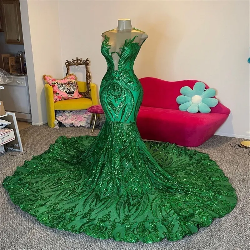 Shinny Green Cearów Elegancka czarna dziewczęta syrenka Sukienka Promowa 2024 GLITZ I GLAM FORMALNY DRYTUAL DRYTUNAŁU CELLACJA DE SOIRE VESIDOS DE FESTA