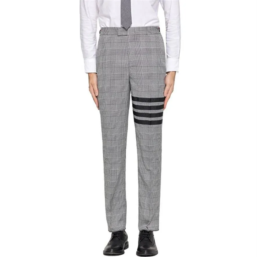 Marque de mode hommes costume décontracté pantalon gris Plaid noir rayé printemps et automne affaires formel pantalon 201j