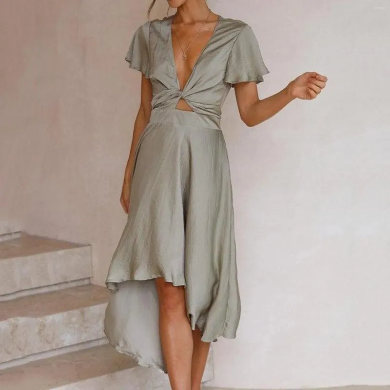 Casual Dresses Women's Soft Fashion Dress Soild Color Print Glitter Party Deep V Neck Short Sleeves Elegant Slim