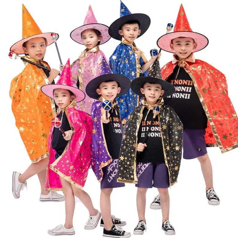 Barn Halloween Witch Cape Robe med spetsig hattrollspel Masquerade Christmas Performance 230920