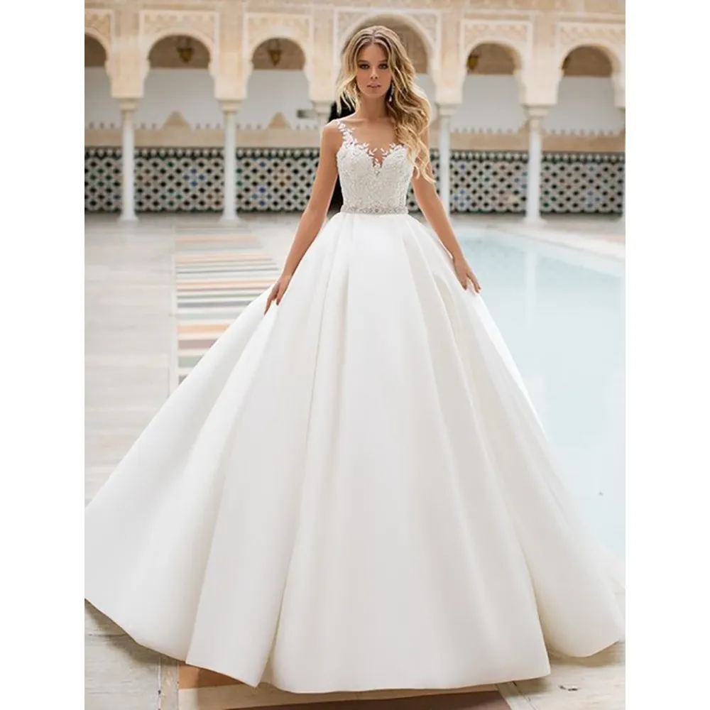 Robe de mariée Sexy en dentelle, col en V, sur mesure, robe de bal en Satin, robes de mariée, 2023