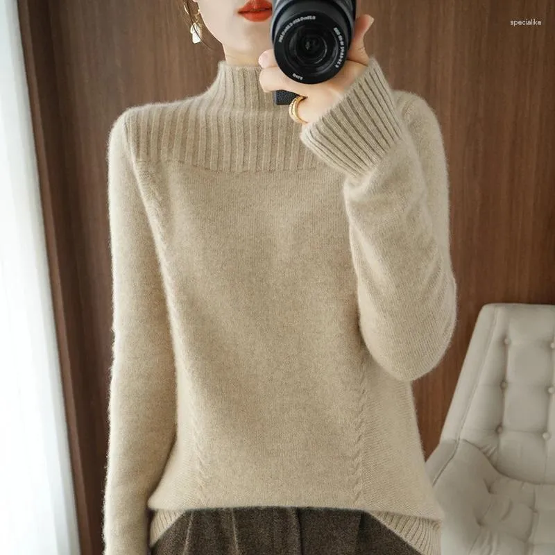 Women's Sweaters 2023 Autumn And Winter Pure Wool Sweater Half Turtleneck Thickened Pullover All-match Bottoming Shirt