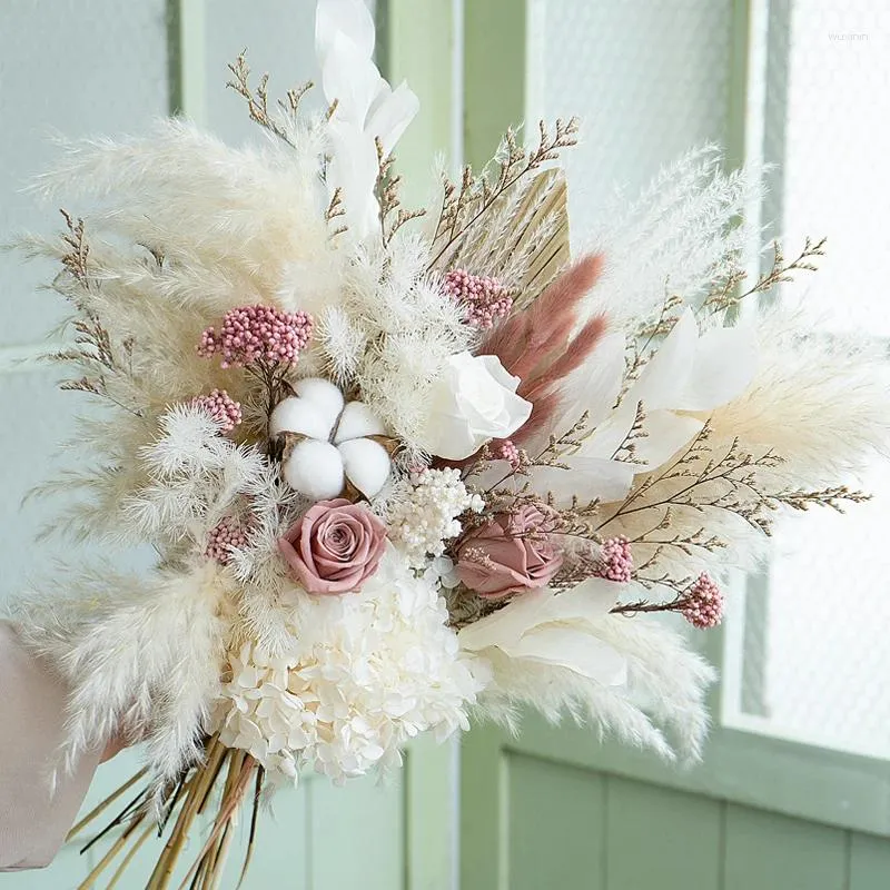 Bouquet de fleurs décoratives en herbe de Pampas naturelle préservée, style Boho, décoration de maison, bricolage rustique, tendance, minimaliste, salle de ferme, mariage