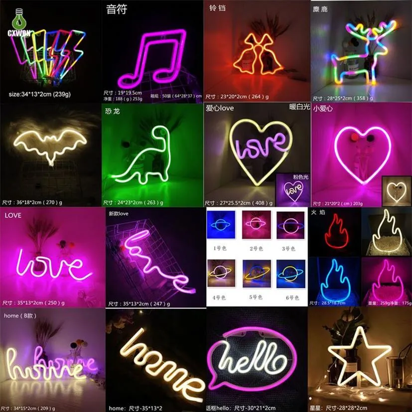 Multi Styles Neon Light Signs Wall Decor LED Lamp Rainbow Battery or USB Operated Table Night Lights for Girls Children Baby Room231B