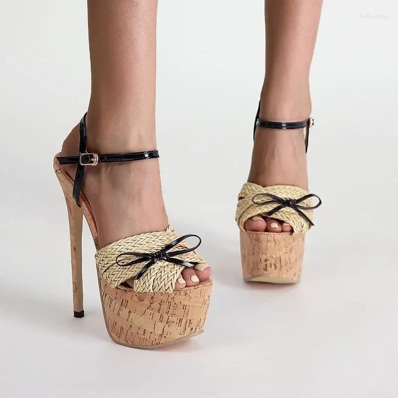 Sandálias de verão sexy palha feminina moda de sandália temperamento de saltos altos bombas plataforma de couro plus size 35-42 28638