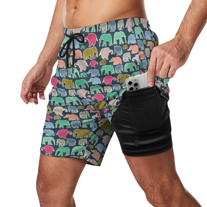 Vêtements de gymnastique Short de planche à silhouette animale Éléphants d'été Pantalon court de plage mignon Homme Sport Fitness Maillot de bain imprimé confortable