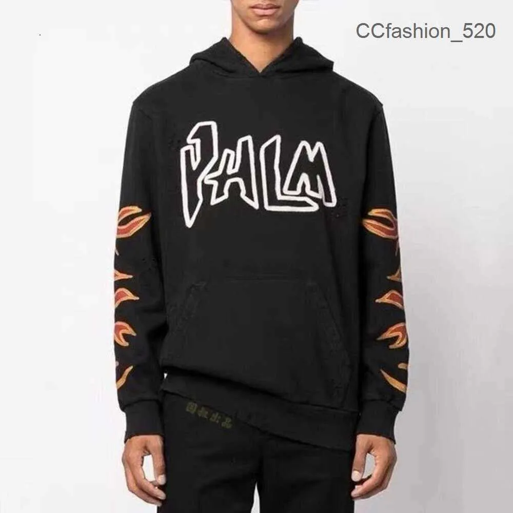 Palms Angels Designer Fashion Clothing Luxury Men's Sweatshirts Autumn and Winter New Palms Angel Flame Embroidery Letters Hooded Sweater Fashion 4YM2