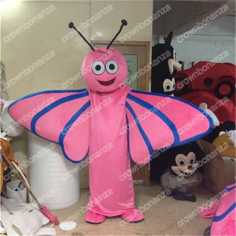 Super süße rosa Schmetterling-Maskottchen-Kostüme, Halloween-Cartoon-Charakter-Outfit, Anzug, Weihnachten, Outdoor-Party-Outfit, Unisex, Werbekleidung