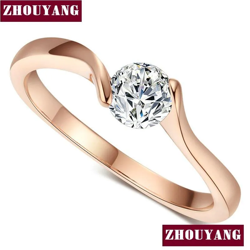 Fede nuziale per donna Conciso 4 mm Taglio rotondo Cubic Zirconia Colore oro rosa Fidanzamento Gioielli di moda Zyr239 Zyr422 Goccia Del Dhgarden Otjxv