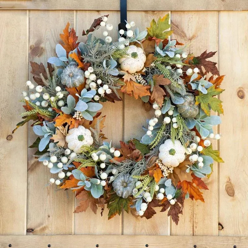 Fiori decorativi Giorno Santo Ringraziamento Decorazione murale di Natale Ghirlanda artificiale Porta pendente autunnale di zucca con foglie di gelo