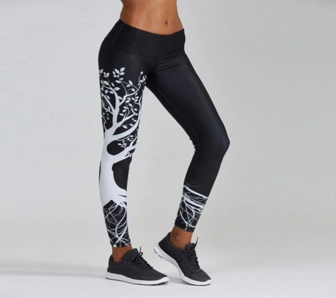 Yoga Outfits Frauen Baum gedruckt Sport Hosen Workout Gym Mädchen Übung athletische Push-Up-Leggings schwarz grau weiß1330840