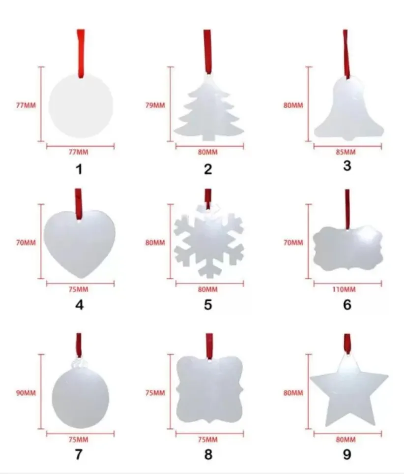 Sublimering av tom julprydnad dubbelsidig Xmas-träd hänge multi form aluminiumplatta metall hängande tagghelgens dekoration hantverk dhl fartyg fy4942 b1022